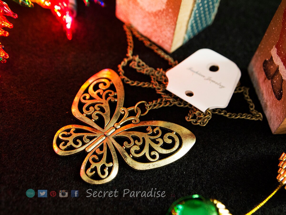 Fashion Jewelry From a Secret Paradise Shop.  Vintage style butterfly necklace
