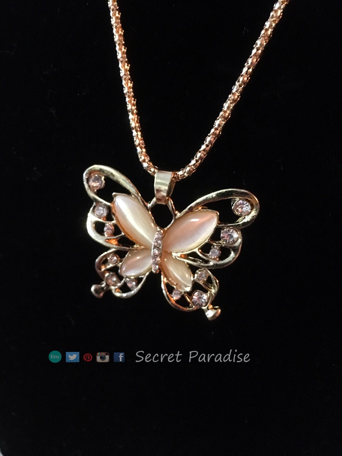 Fashion Jewelry From a Secret Paradise Shop.  Rhinestone butterfly necklace