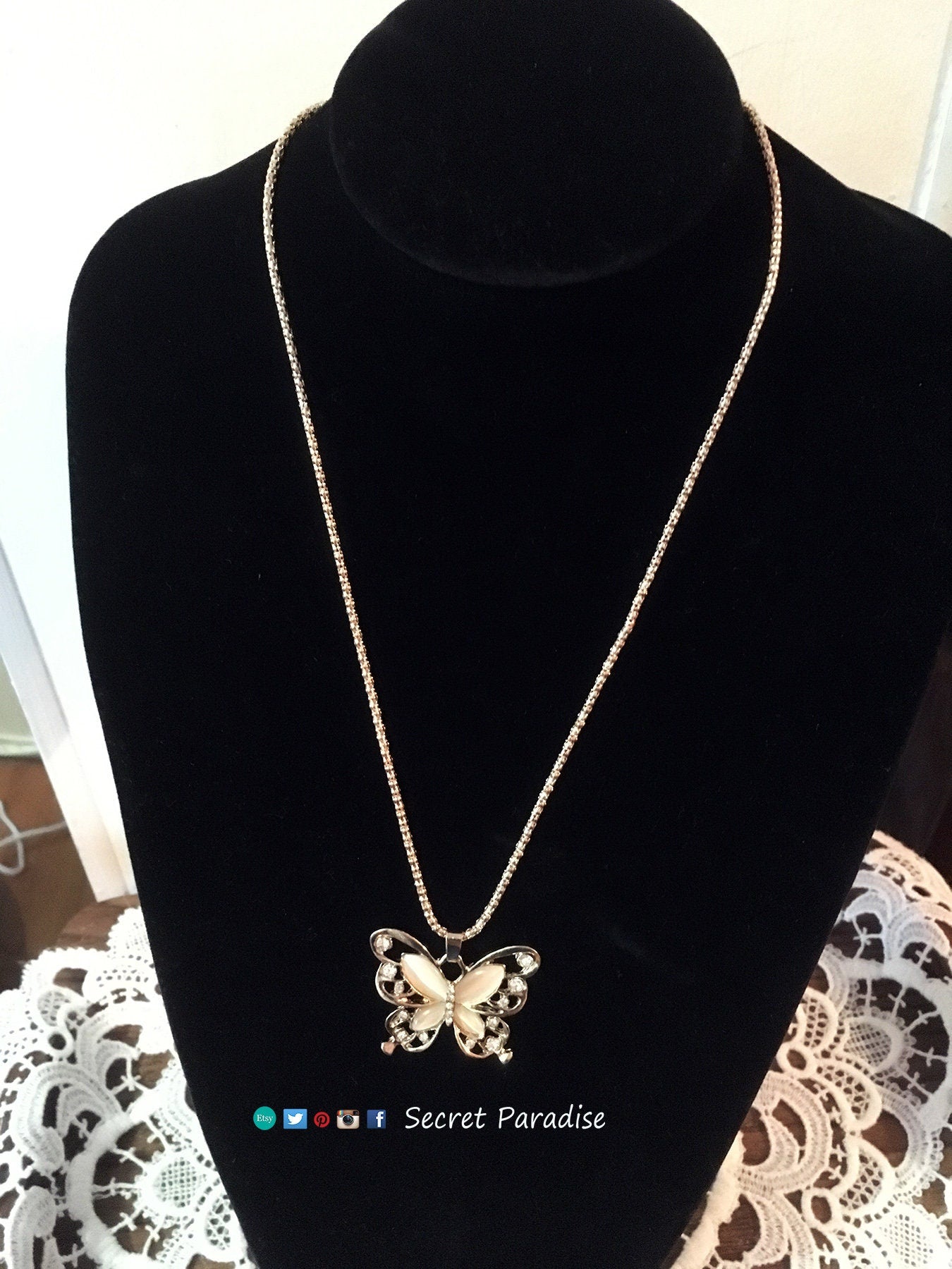 Fashion Jewelry From a Secret Paradise Shop.  Rhinestone butterfly necklace